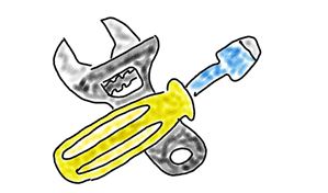 A drawing of a crankshaft and a screwdriver